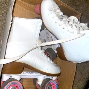 Vintage white and pink roller skates size 8